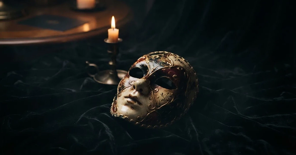 En venetiansk mask på svart sammet, ljuslågan speglas i dess blanka yta — casinon utan bankid i sverige
