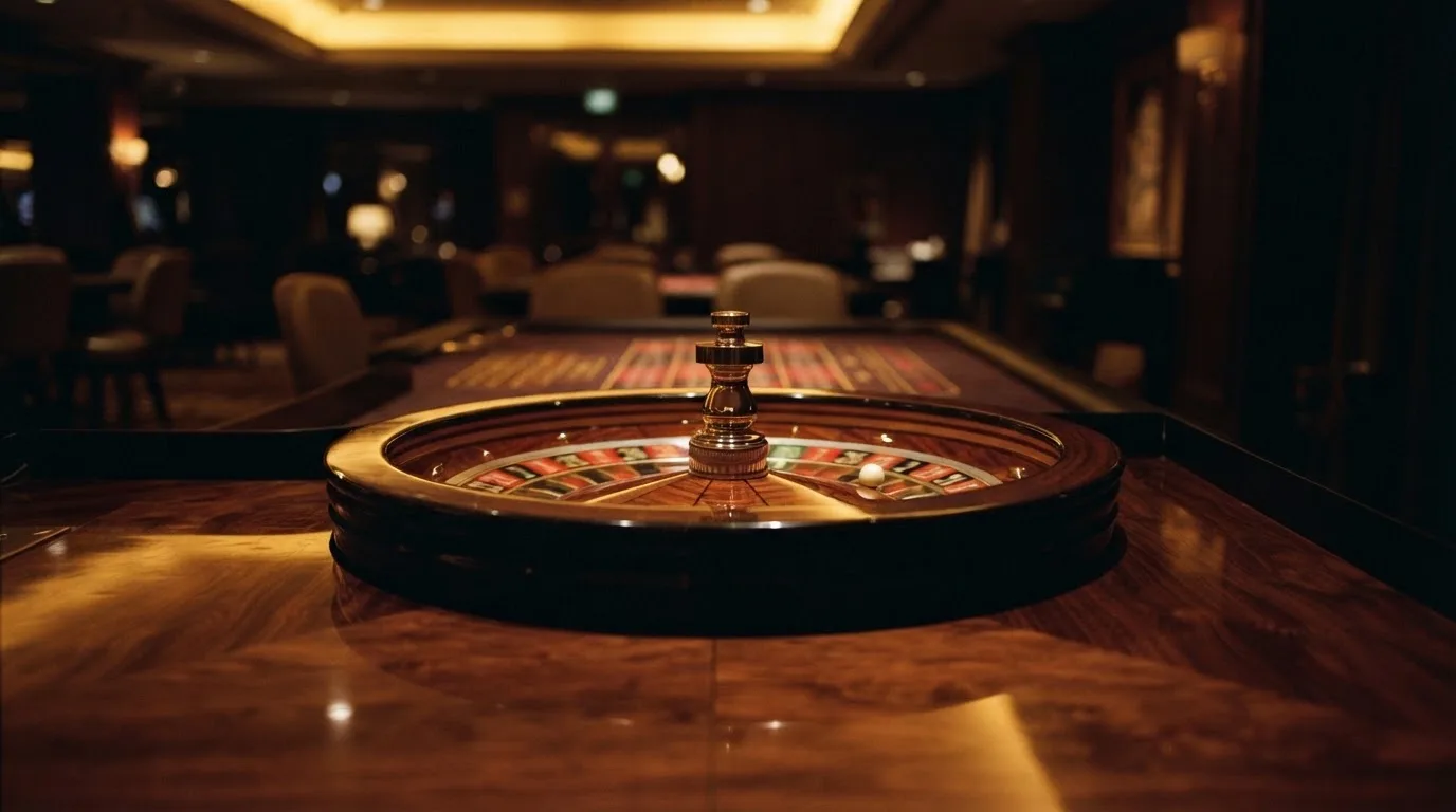Ett roulettehjul snurrar på ett blankt träbord, den vita kulan glimmar i takljusets guld — online spelautomater i sverige