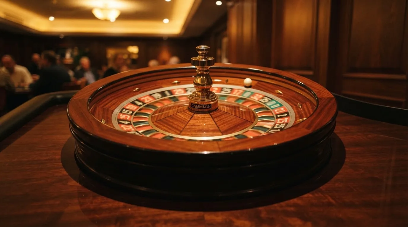 Ett roulettehjul snurrar på ett blankt träbord, den vita kulan glimmar i takljusets guld — svenska casinon med paysafecard